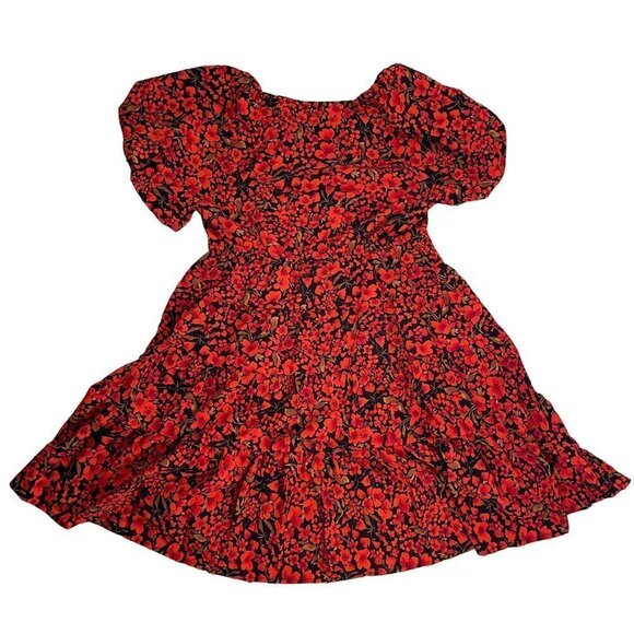 VICI Size XS Tiered Garden Party Dress w Allover Poppy Pattern & Balloon Sleeve - Picture 2 of 6